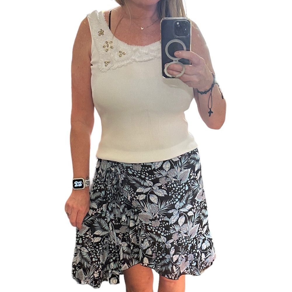 Hearts Of Palm Ribbed White Embellished Tank